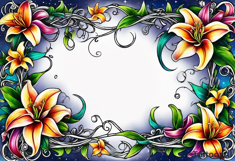 Lillys vines hanging wrapping around with a beautiful night sky tattoo idea