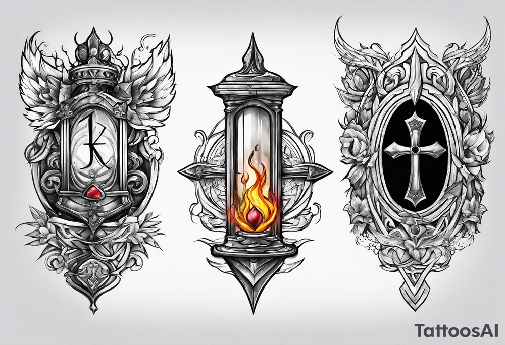 All 4 elements surrounding a broken sword tattoo idea
