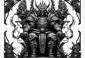 Angry robot demon ninja sitting on his throne tattoo idea