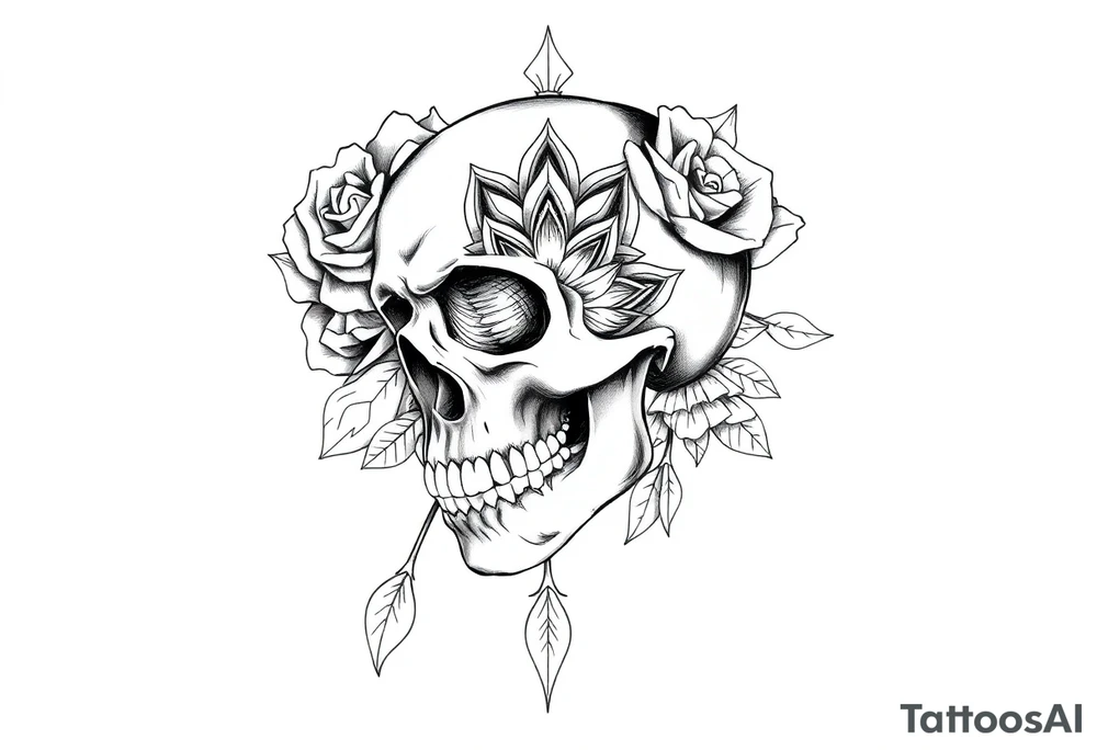 Skull with roses and mandala tattoo idea