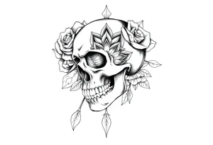 Skull with roses and mandala tattoo idea