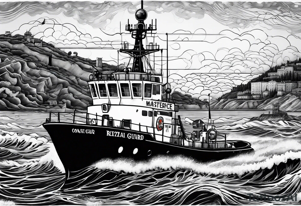 Coast Guard rescue near alcatraz with radio waves tattoo idea