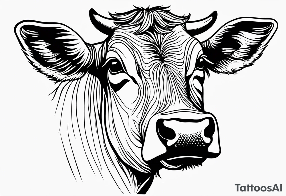 cow one sided profile linework tattoo idea
