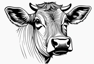 cow one sided profile linework tattoo idea