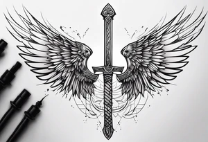 wings spread apart with a sword down the middle tattoo idea