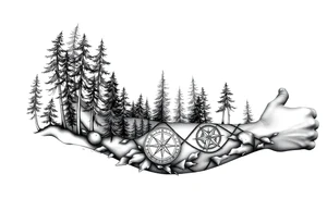 Forest landscape with three compasses tattoo idea