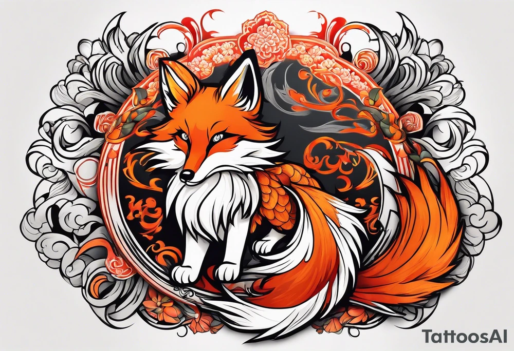 Back tattoo. Nine fox tails Japanese paint style tattoo idea