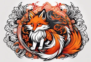 Back tattoo. Nine fox tails Japanese paint style tattoo idea
