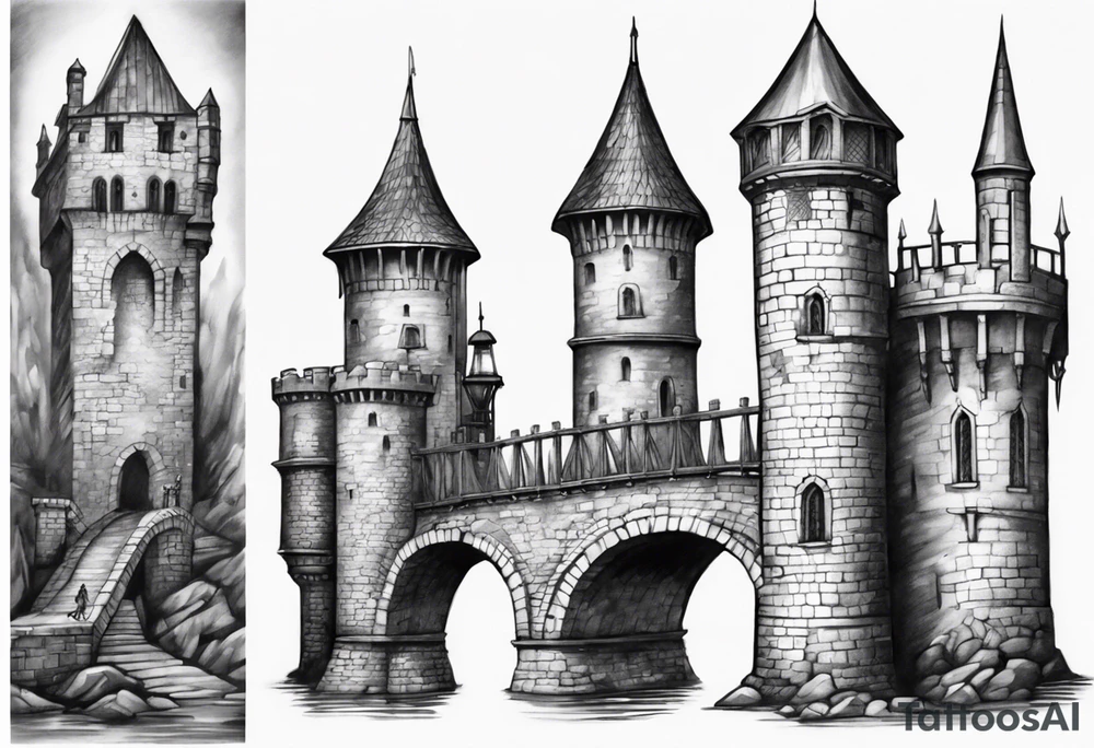 a short bridge linking the top floor of two medieval towers together tattoo idea