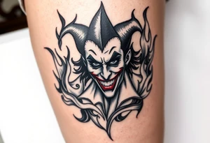 Powerful joker surrounded by flames tattoo idea
