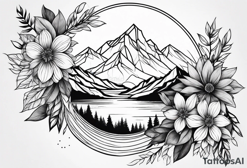 Mountain abstract flower tattoo idea