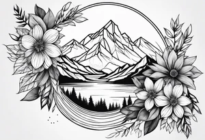 Mountain abstract flower tattoo idea