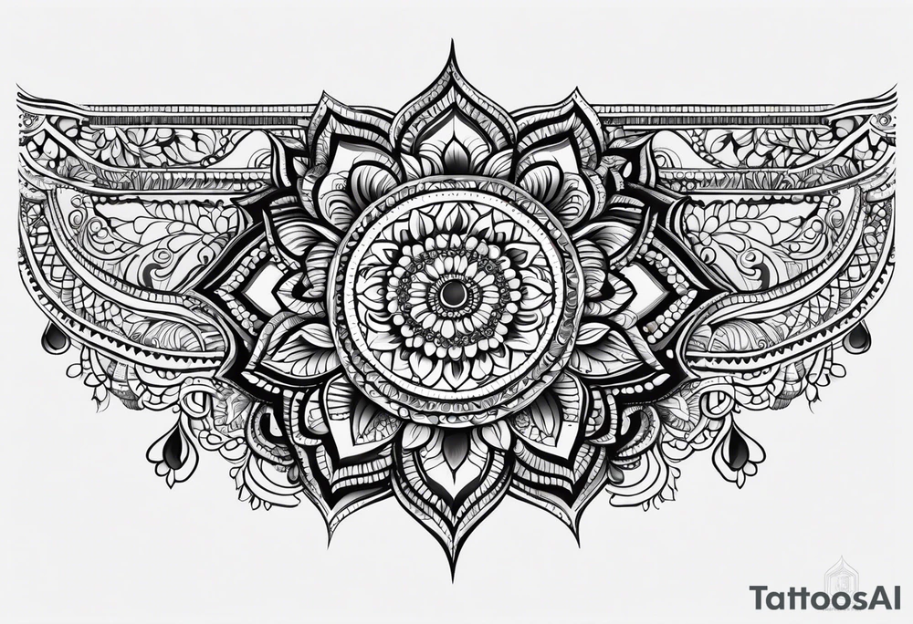 Full arm mandala henna female tattoo design with mushroom henna at shoulder tattoo idea