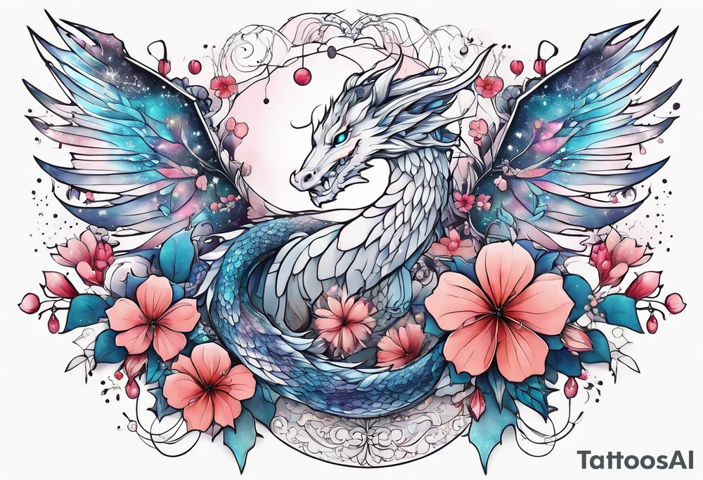 Constellation, wing , snow , cross , dragon female japan kawaii , flower tattoo idea