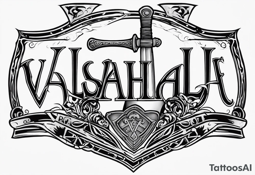Valhalla shield sword axe stairs tattoo idea