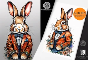 Auburn bunny rabbit with Kirsty R written underneath tattoo idea