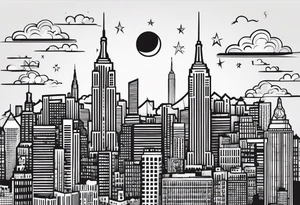 La ciudad de Nueva York con el Chrisler building y la luna como sfondo tattoo idea