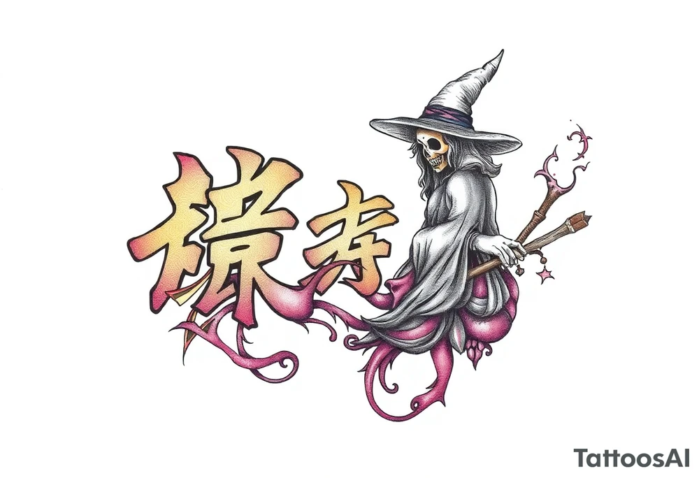 The word “싸이커스” and witch tattoo idea