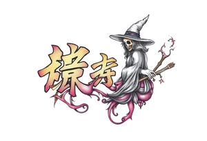 The word “싸이커스” and witch tattoo idea