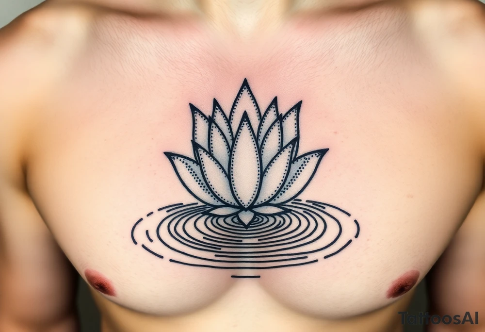 serene lotus flower emerging from sacred waters with ripples tattoo idea