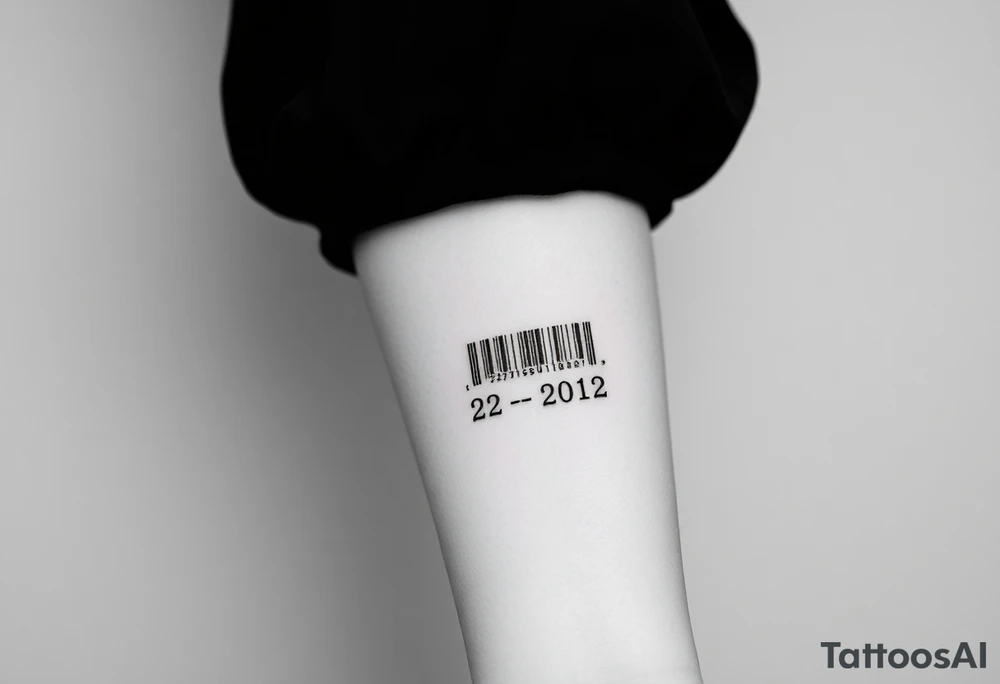 A sleek, minimalist barcode with the couple’s wedding date (22 - 12 - 2012) hidden in the numbers under barcode tattoo idea