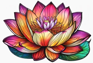 Vibrant colorful lotus flower at night time tattoo idea