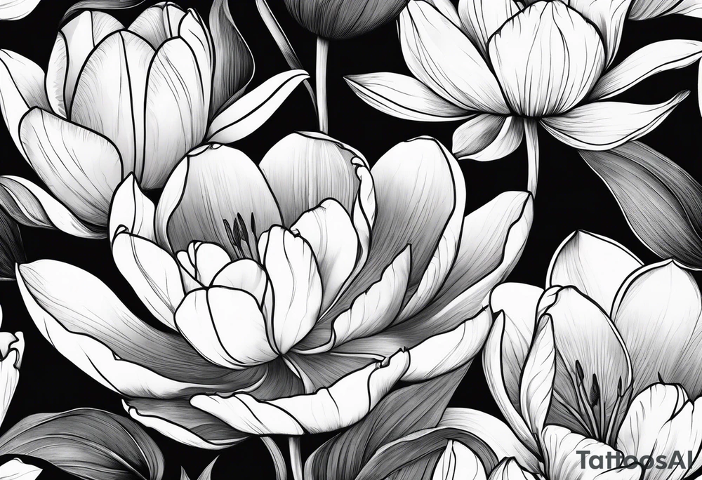 Tulips and water lilies tattoo idea