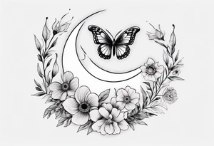tattoo with floral and butterflies and moon tattoo idea