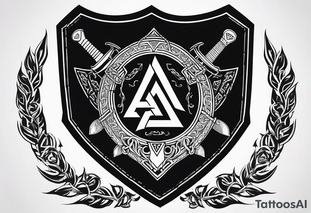 Valhalla shield sword axe Valknut chains tattoo idea