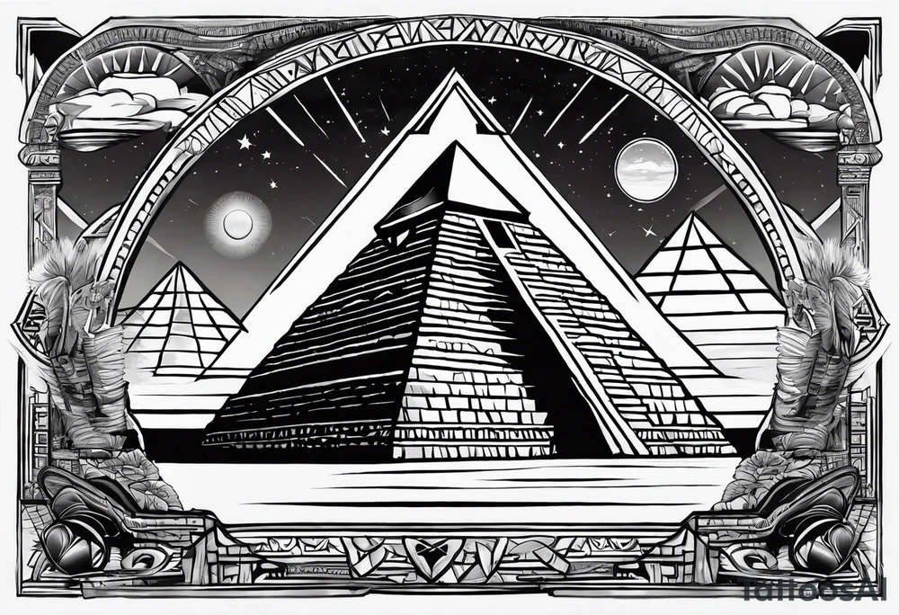 Egyptian pyramids with eye of horus. Aliens abducting people that are working on people building the pyramid tattoo idea