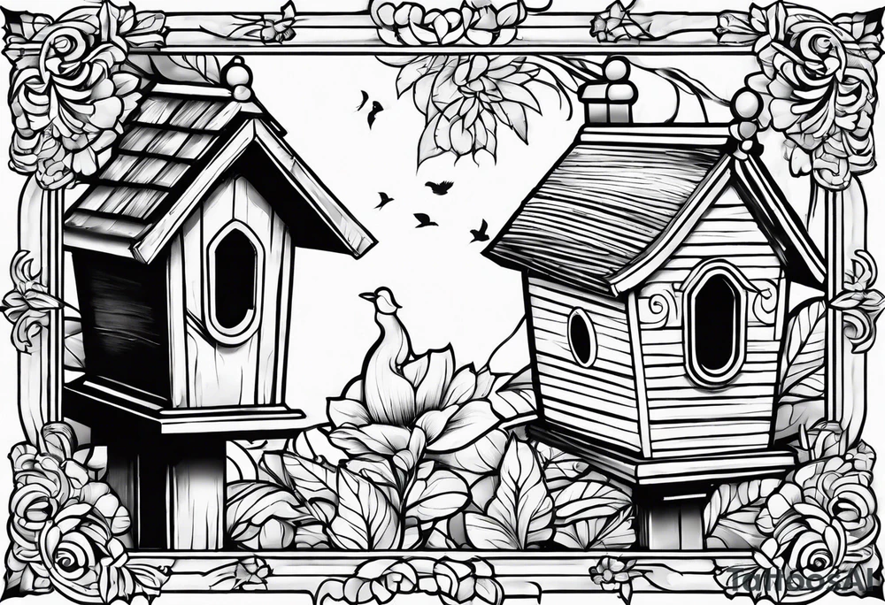 Outline of birdhouse. No extras. Just a box tattoo idea