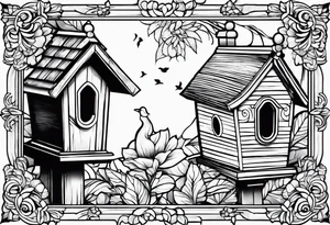 Outline of birdhouse. No extras. Just a box tattoo idea