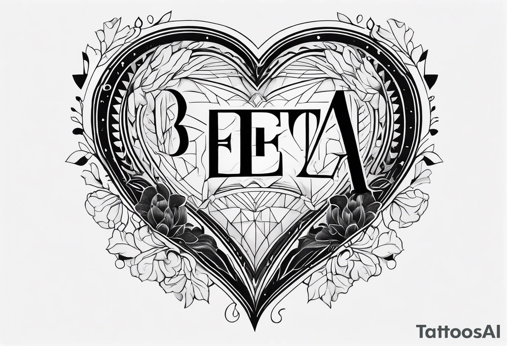 A black heart design, with the letter beta embedded in the center. tattoo idea