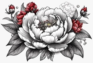 Red peony with a pearls and bunny dangling tattoo idea