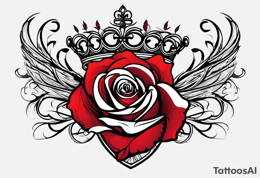the red rose queen's crown with a heart tattoo idea