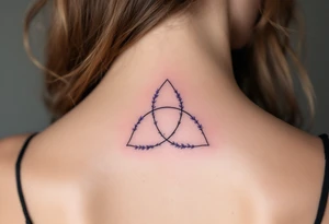 A triquetra made of delicate lavender sprigs, with soft purple hues and a watercolor effect. tattoo idea