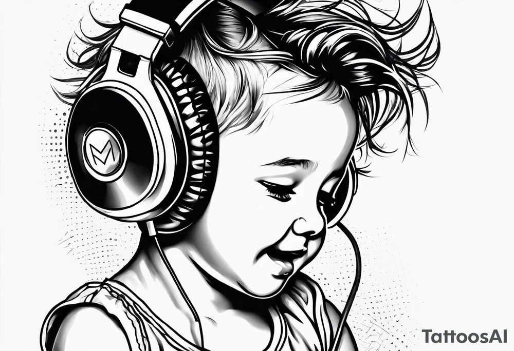 Toddler dancing with headphones tattoo idea