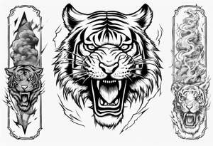 A tiger surrounded by lightning for a forearm sleeve. Also leaving room for a symbol to be below the tiger tattoo idea