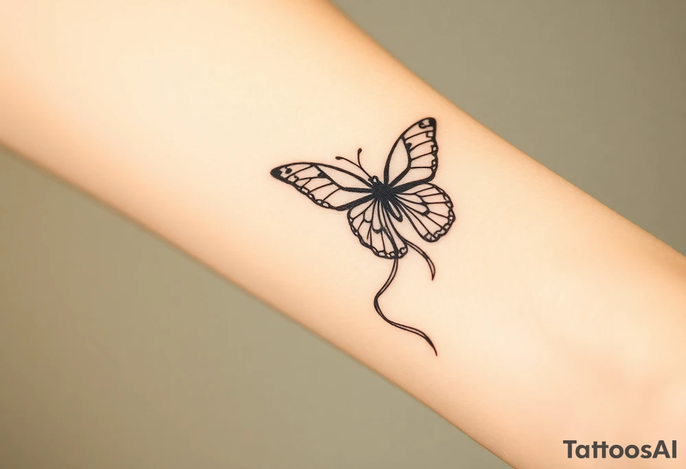 ethereal butterfly with flowing silk ribbons in moonlight tattoo idea