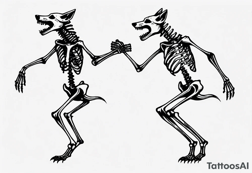 two wolf skeletons dancing with anatomically correct bones tattoo idea two wolf skeletons dancing with anatomically correct bones tattoo idea