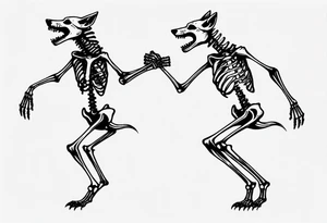 two wolf skeletons dancing with anatomically correct bones tattoo idea
