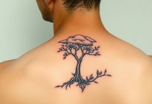 Powerful flower tree with cloud over it tattoo idea