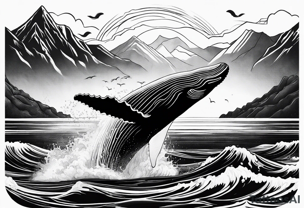 breaching humpback whale with a mountain scene behind it tattoo idea breaching humpback whale with a mountain scene behind it tattoo idea