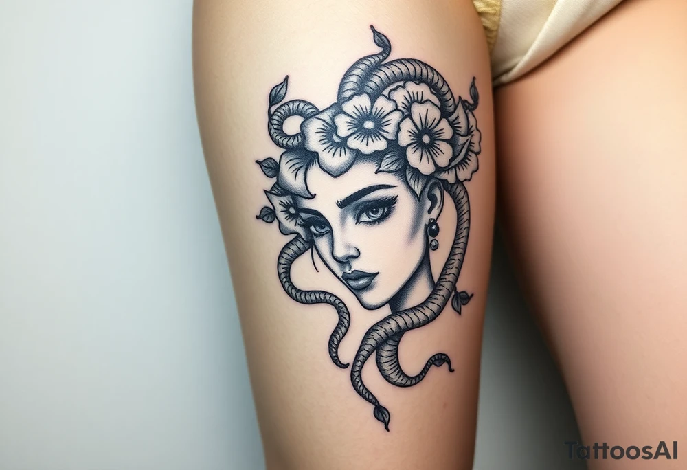 Medusa  head flowers tattoo idea