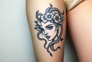 Medusa  head flowers tattoo idea