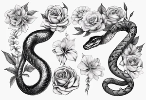 Snake wrapping around flowers tattoo idea