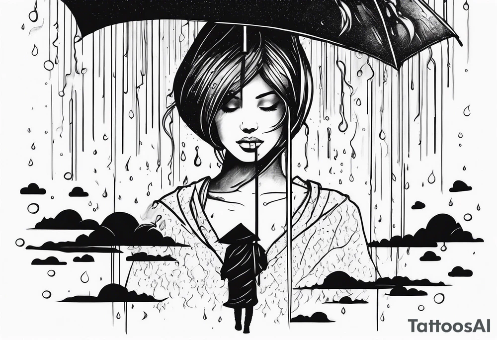 person under rain tattoo idea