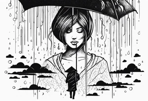 person under rain tattoo idea
