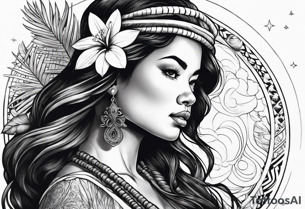 Hula Girl , universe in the background, ascending death tattoo idea