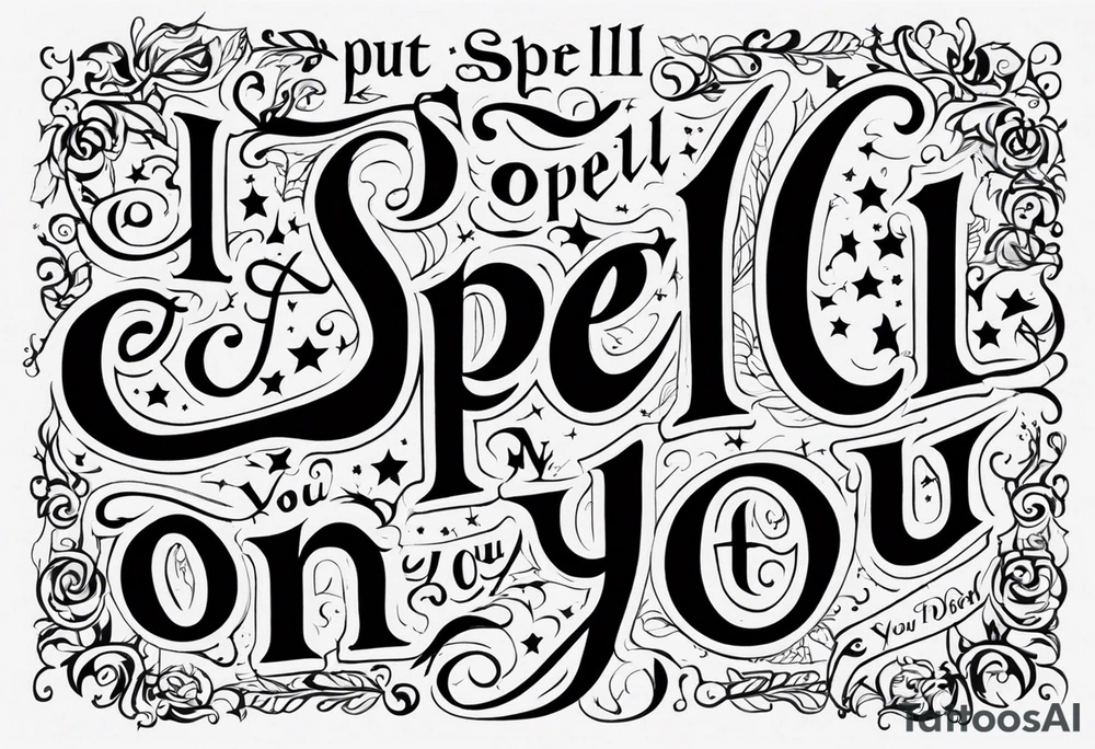 "i put a spell on you" words in old english no design tattoo idea